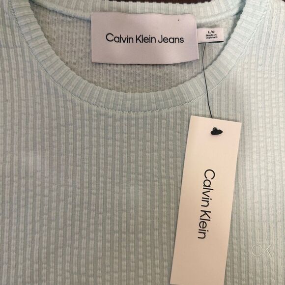 Calvin Klein light blue Ribbed 3/4 Sleeve cotton blend T-Shirt , Sz Medium, NWT - Picture 3 of 9